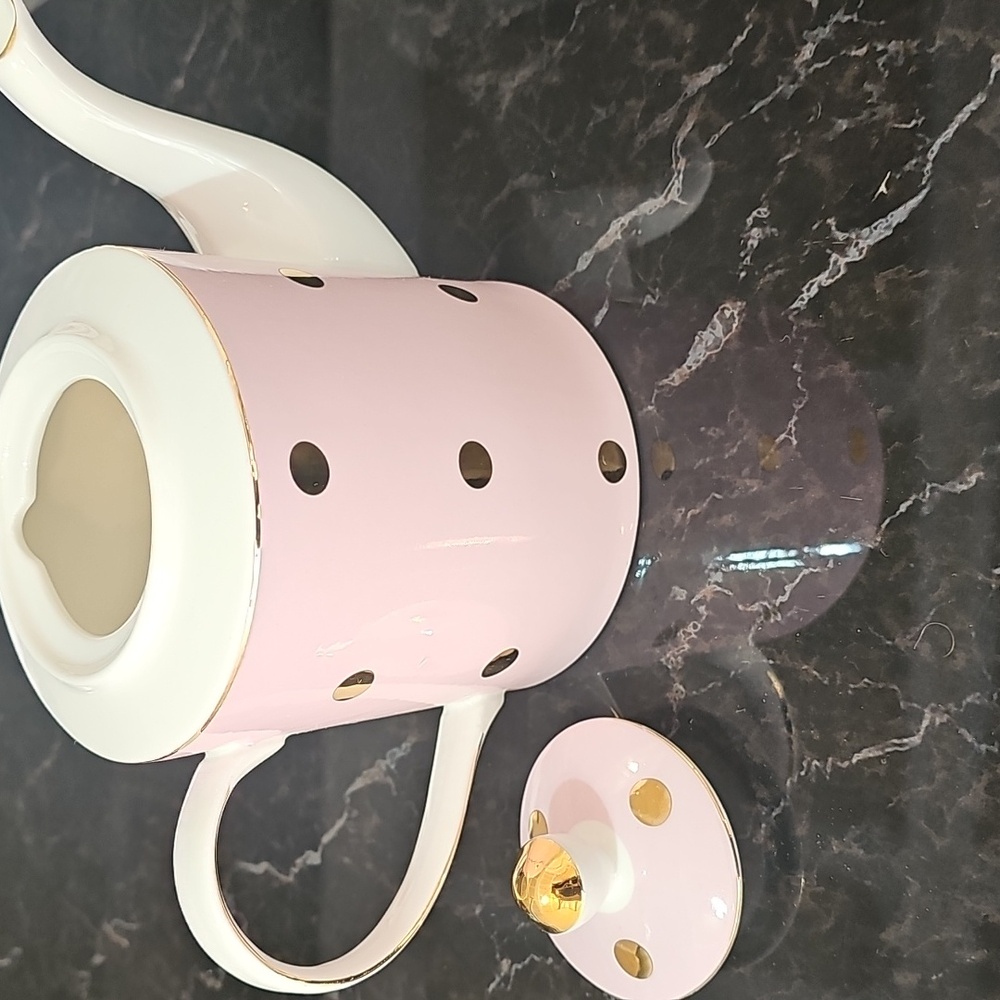 Cynthia Rowley Pink and Gold Dot Teapot - Picture 3 of 4